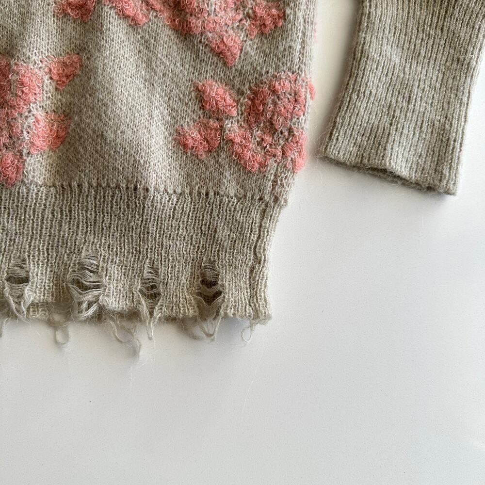 by Anthropologie Luclia Distressed‎ Hem Boxy Floral Intarsia V Neck Sweater S P - Picture 3 of 8